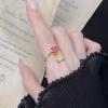 Korea Fashion Leaf  Yellow Gold Plated Red Zircon Love Ring Elegant Women Party Opening Ring Luxury Accessories