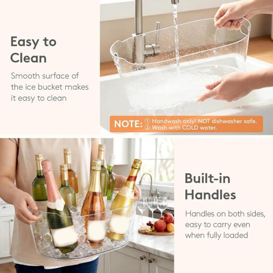 Ice Bucket Transparent 6.5L Large Capacity Drink Cooler for Wine Beer Champagne Thickened Food-Grade Plastic Barrel with Handle Portable Party Chiller