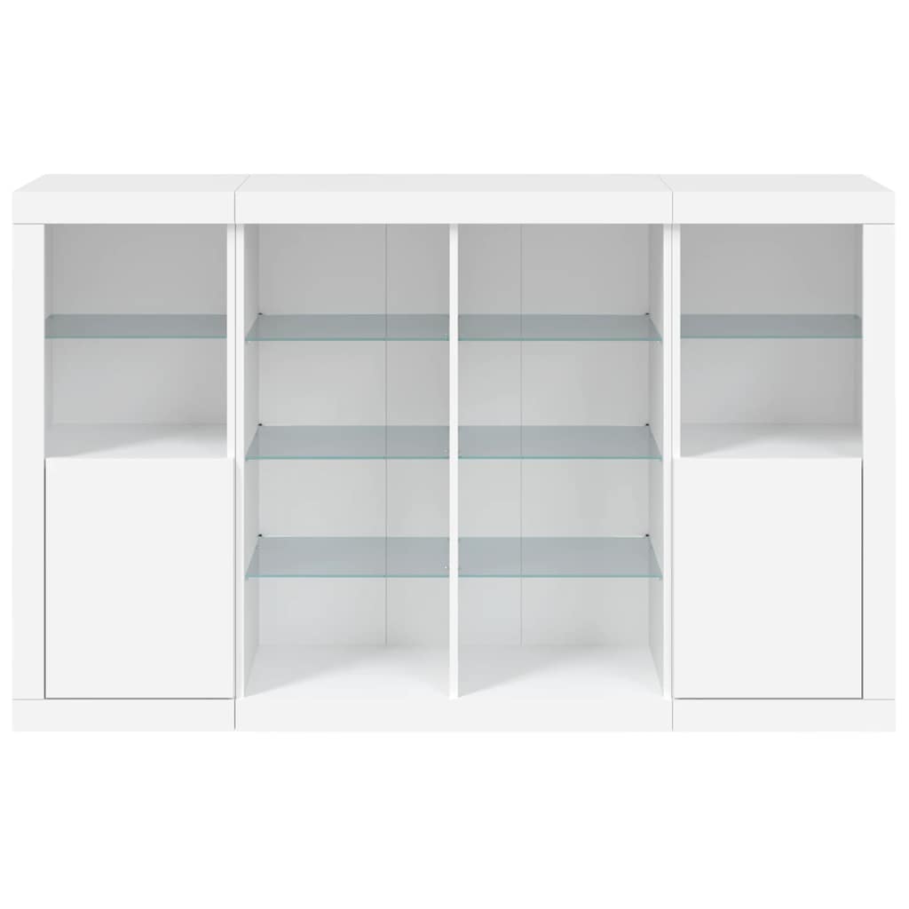 Sideboards with LED Lights 3 pcs White Wood Based Material