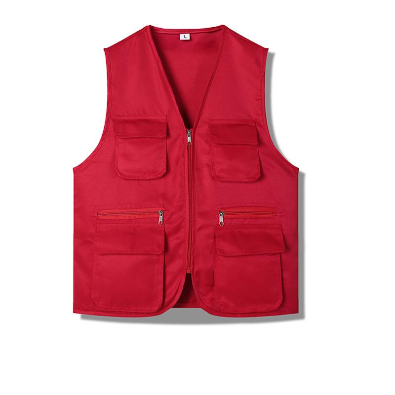 Customized Logo Polyester Fabric Vest Breathable Outdoor Casual Fishing Work Volunteer Safety Utility Multi Pocket OutWear OEM