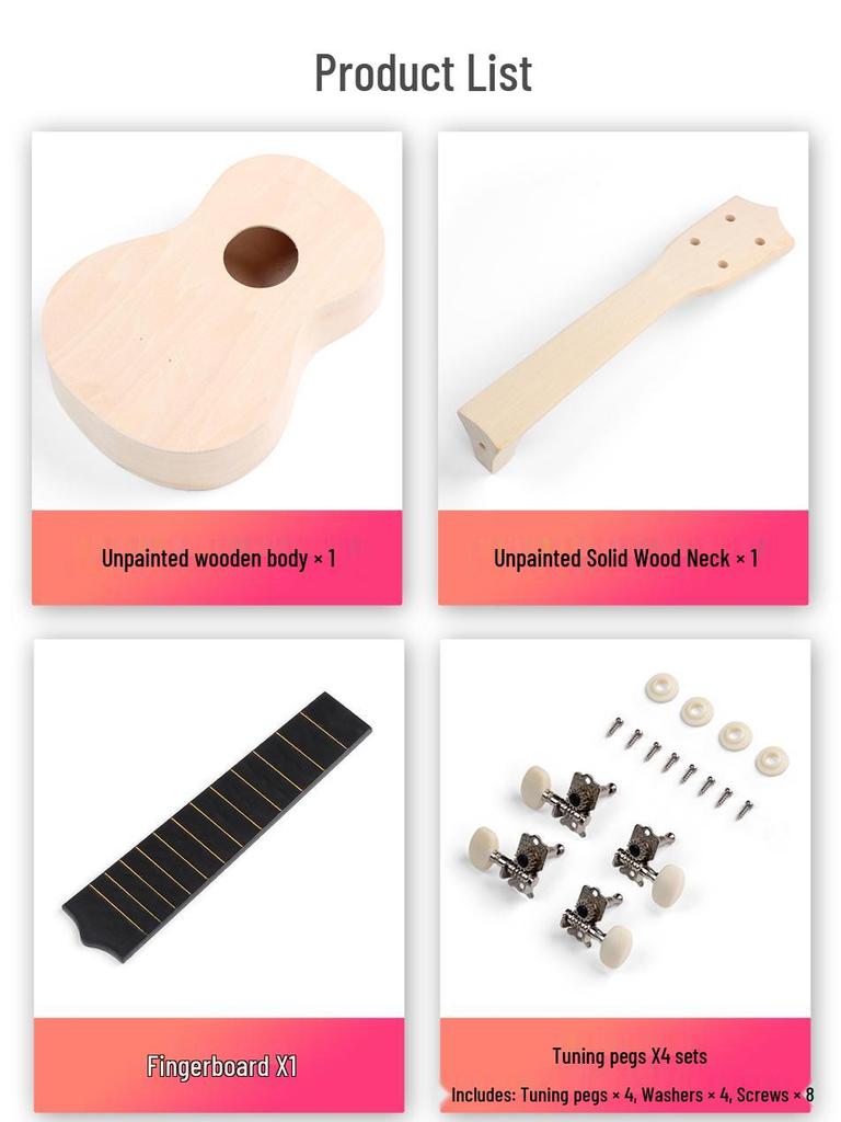21" DIY Wooden Ukulele Craft Kit - Paint Your Own Small Guitar Toy Gift