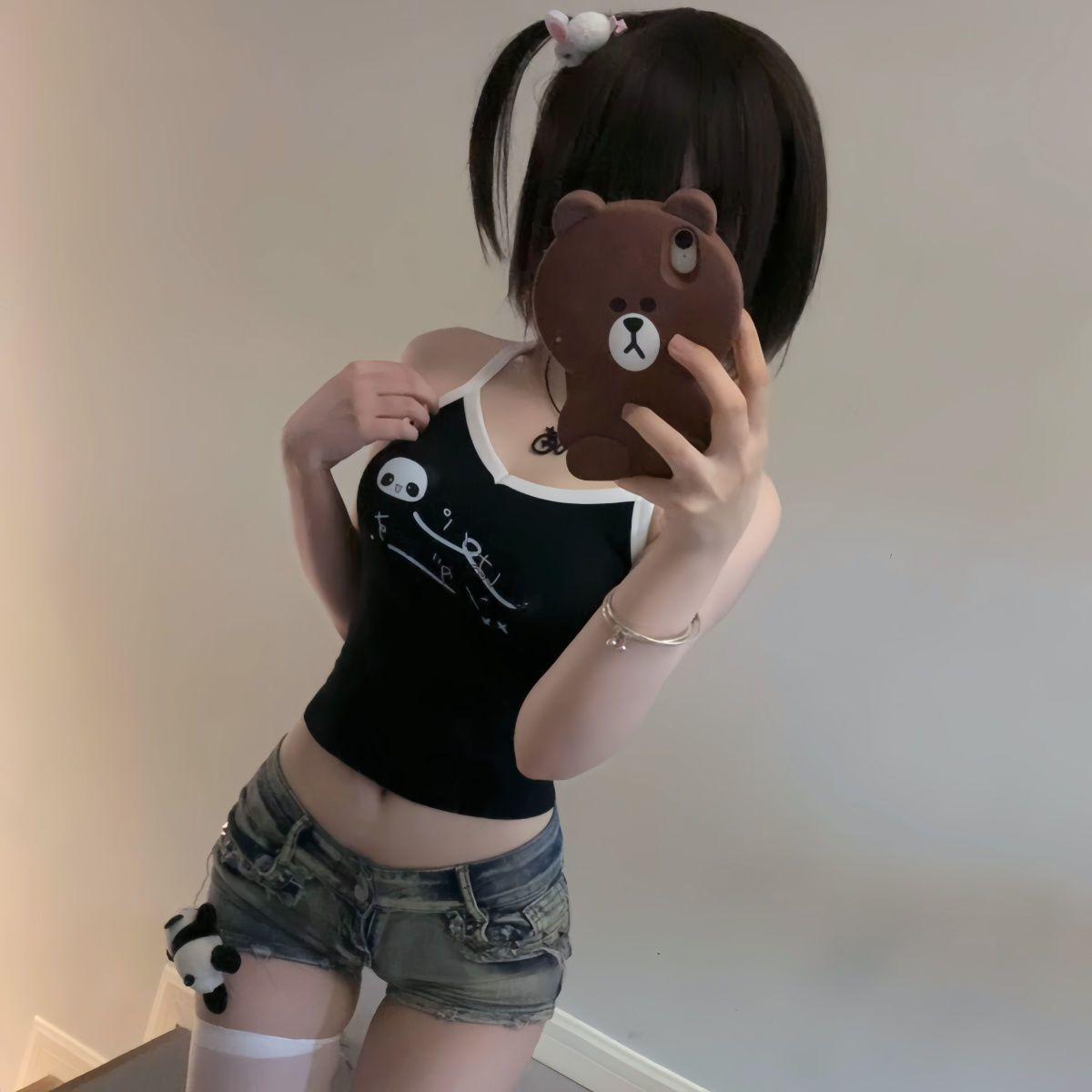 

Черный Милый Жилет Для Девочек Y2K Внутренние Топы Майки С Лямками Мода Женские Футболки Без Рукавов L чёрный