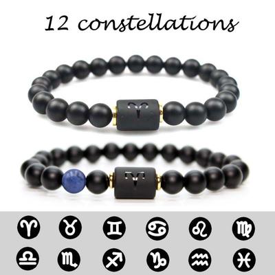 Bracelet Hombre Jewellery Stone Couple Beads 12 Constellation Agate Masculina Unisex Natural  Beads