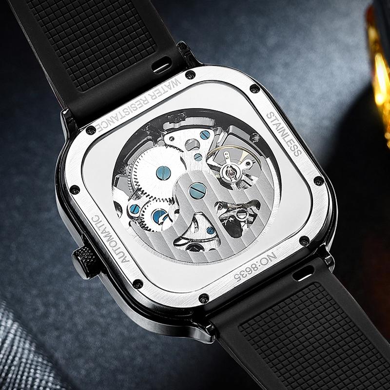 AILANG Classic Hollow Square Dial Watch Men Sports Automatic Mechanical Watches Waterproof For Men Wristwatch Reloj Hombre