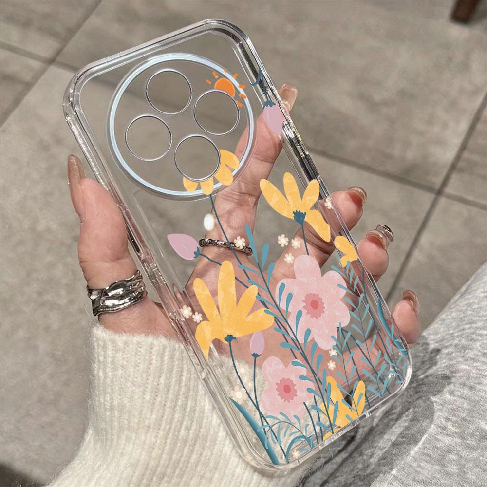 Romantic Lace Pattern Phone Case For Xiaomi Redmi Note 14 Pro 14C 6.88" Transparent Clear Shockproof Flower oil Painting Cover