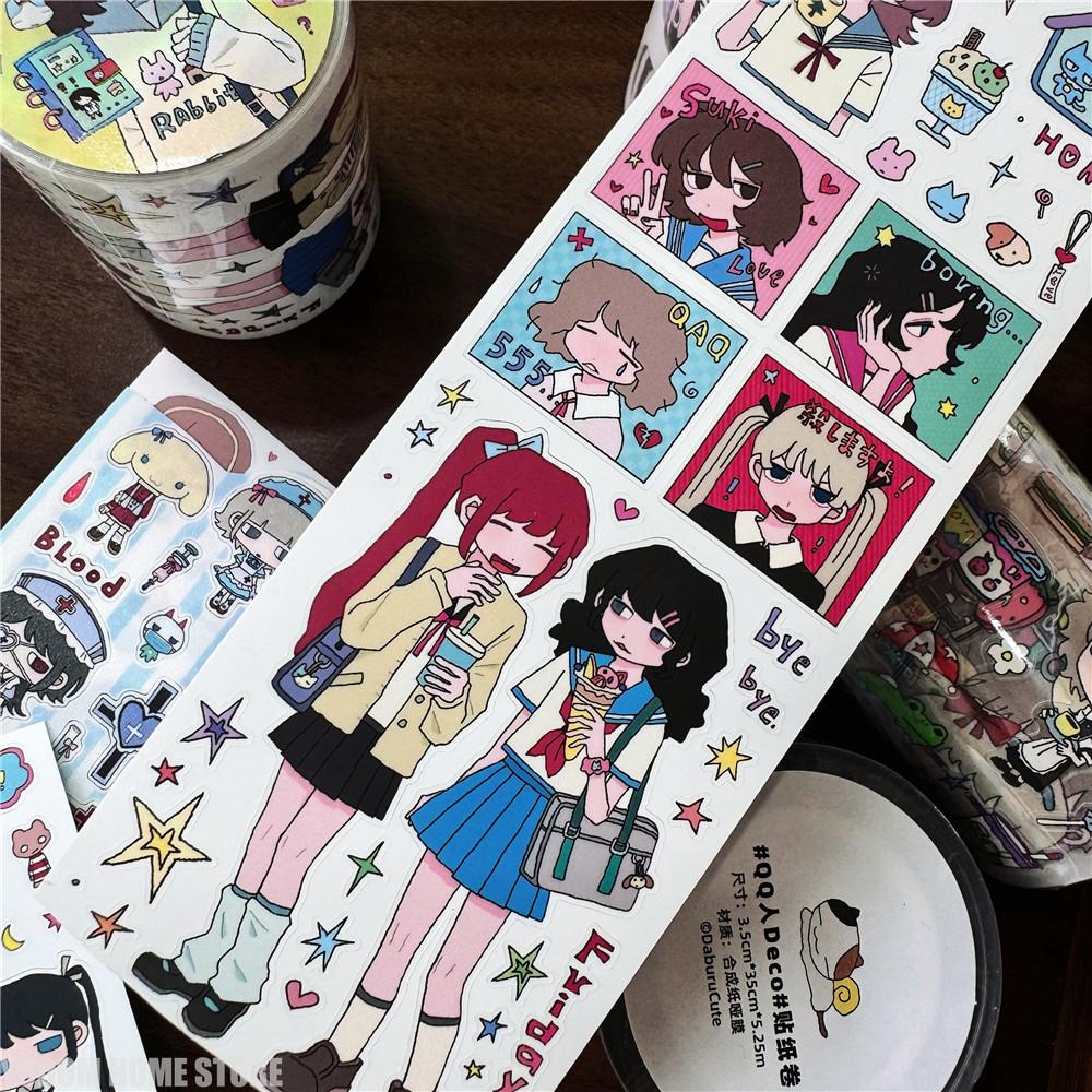 One Cycle Cute Hand-drawn Anime Cartoon Girl Stickers 35-50cm for Craft Supplies Scrapbooking Material Phone