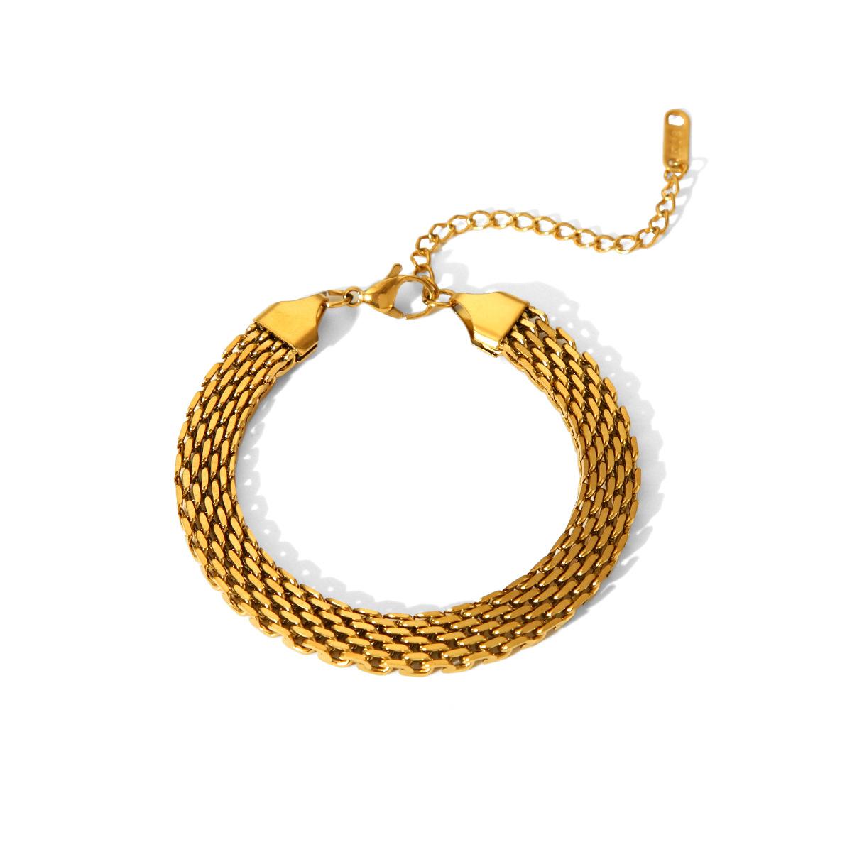 

Wide watch band chain bracelet for women, titanium steel, non-fading, 18K gold jewelry, stainless steel accessories