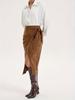 Elegant Women's Suede Skirt with Lace-up Knot - Solid Color, Spring/Autumn Collection