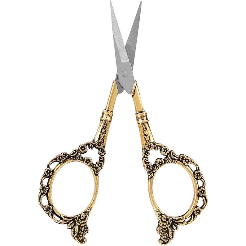 Vintage Flower Pattern Needlework Embroidery Stainless Steel Scissors for Crafting Sewing (Bronze)