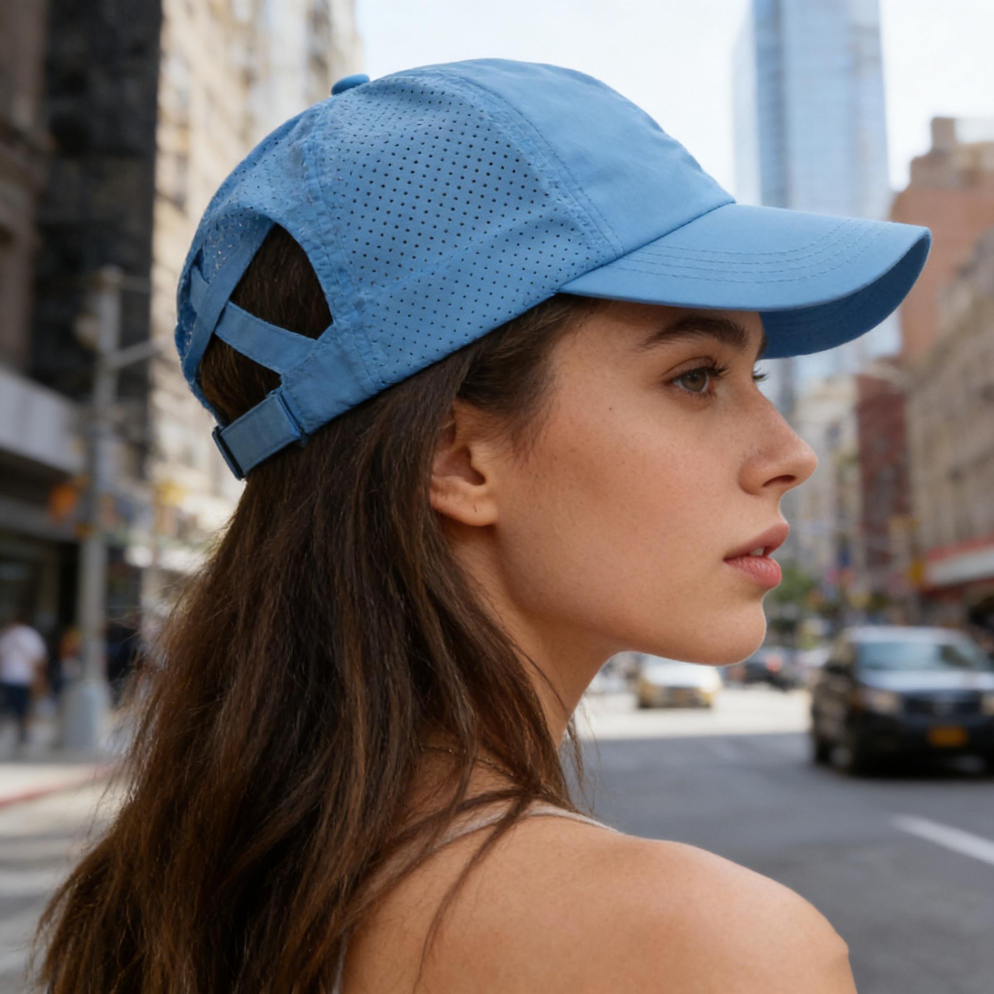 Eine Baseballkappe mit hohem Pferdeschwanz für Damen-Outdoorsport, Eine leichte, schnell trocknende, atmungsaktive Baseballkappe aus Netzgewebe und Ein Sonnenschutz und gray