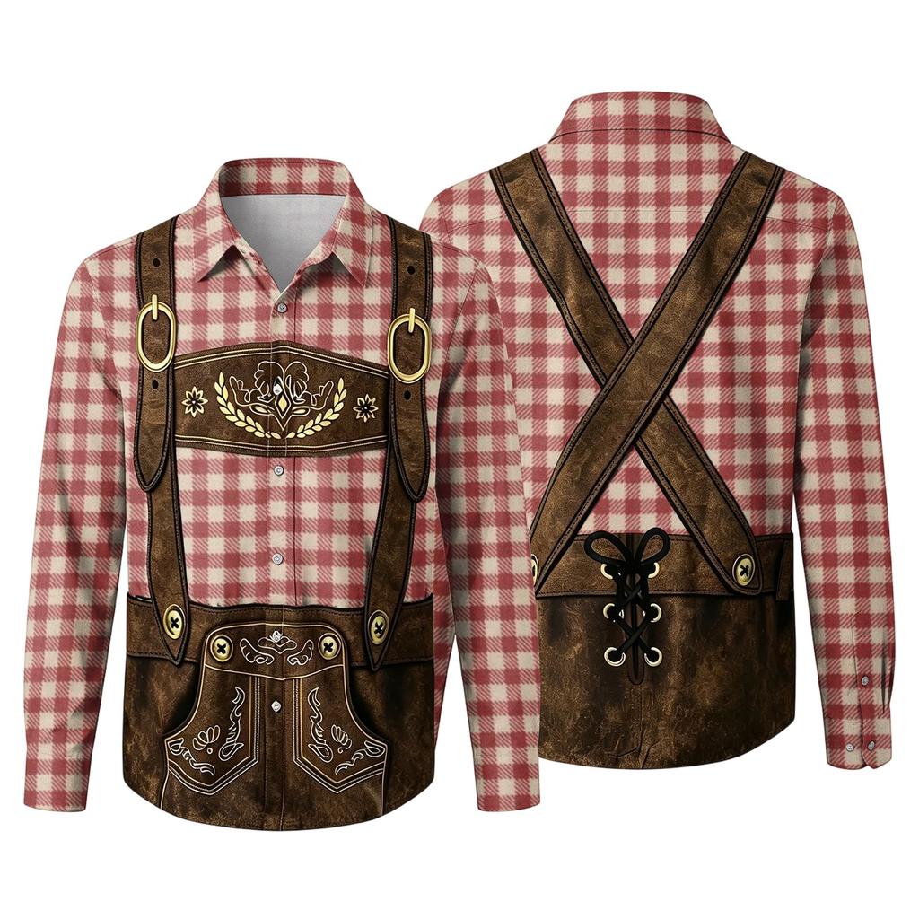 Men’s 3D Printed Plaid Long Sleeve Button Down Shirt with Classic Collar Relaxed Fit for Festival Party Outdoor Casual Wear