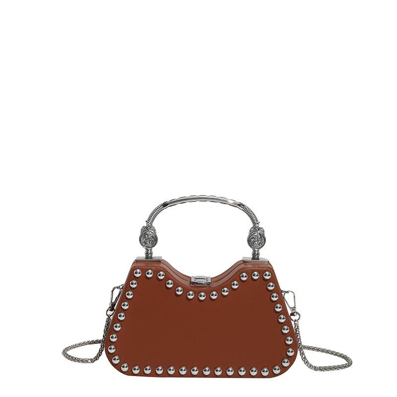 

Luxury Designer Chain Metal handle Rivet PU Leather Women s Handbag Retro Crossbody Bag Diamond Clutch Bag for Party