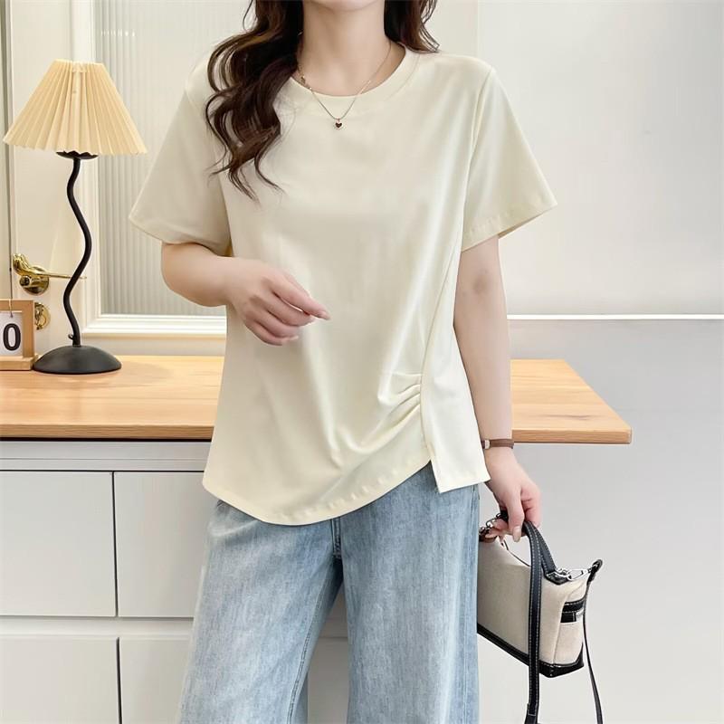 Plus Size Women s Irregular Pleated Cotton T-shirt - 2025 Summer Collection 3XL абрикосовый