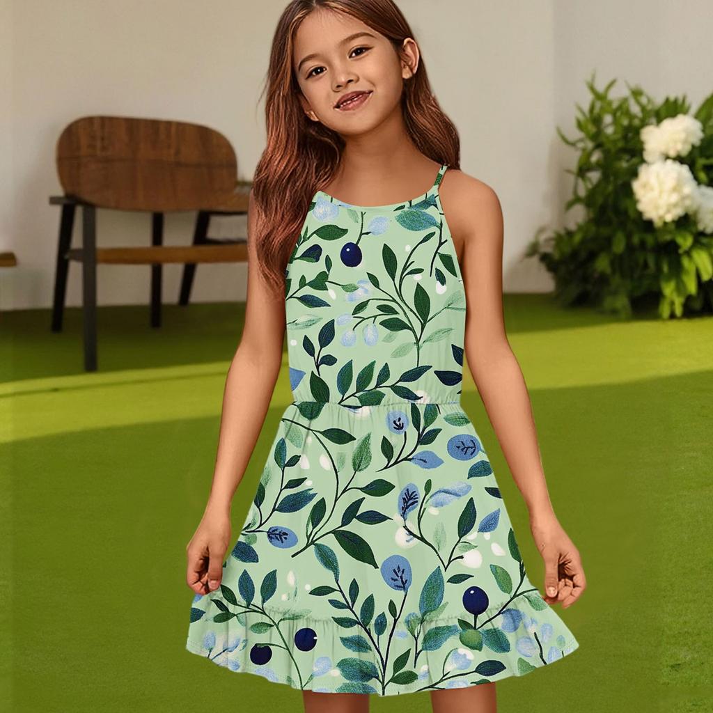 Rochie de vară casual pentru copii, cu gât rotund, culoare uni, fără mâneci