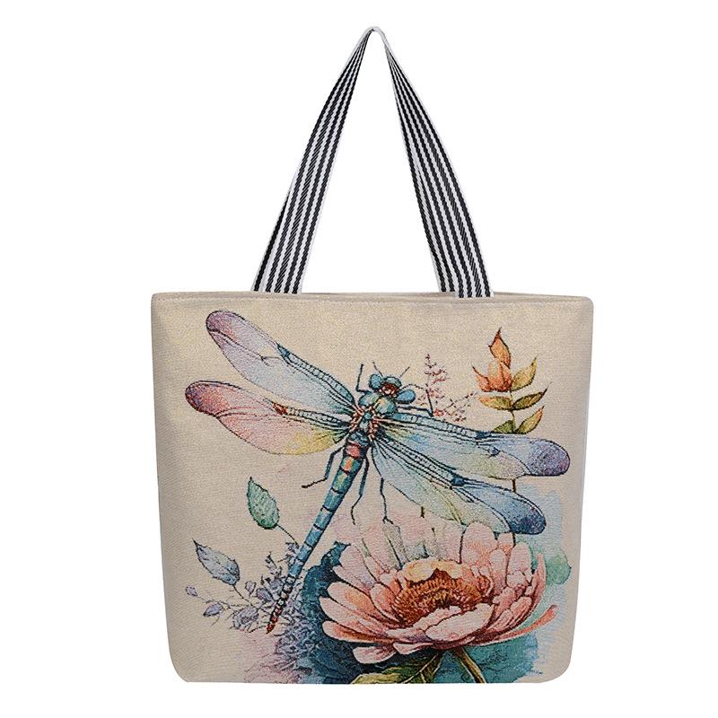 Ethnic Style Embroidered Canvas Shoulder Bag with Gold Thread.