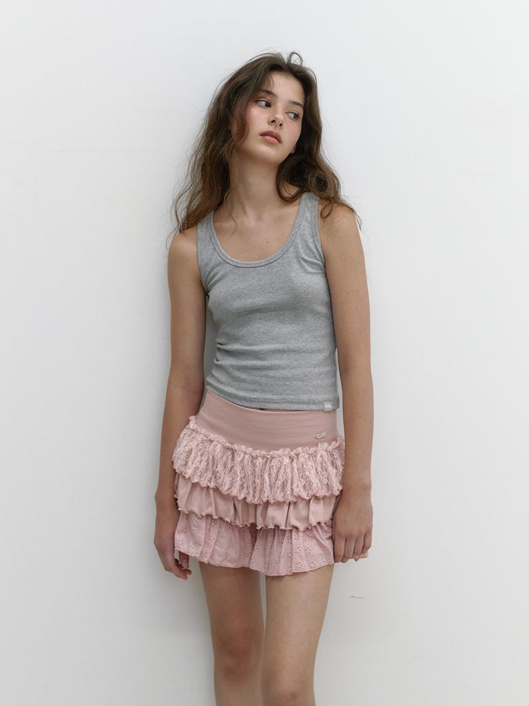 Asula Lace Jersey Cancan Skirt (Pink)