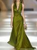 Europa und Amerika 2026 Sommer Hals Satin Abendkleid Langes Kleid Tiefer V-Ausschnitt Rückenfrei Elegant Party Brautjungfernkleid