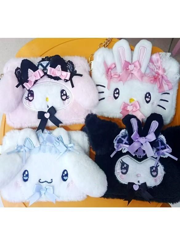 Hello Kitty Plush Keychain Wallet With Canvas Card Holder For Kids And Adults