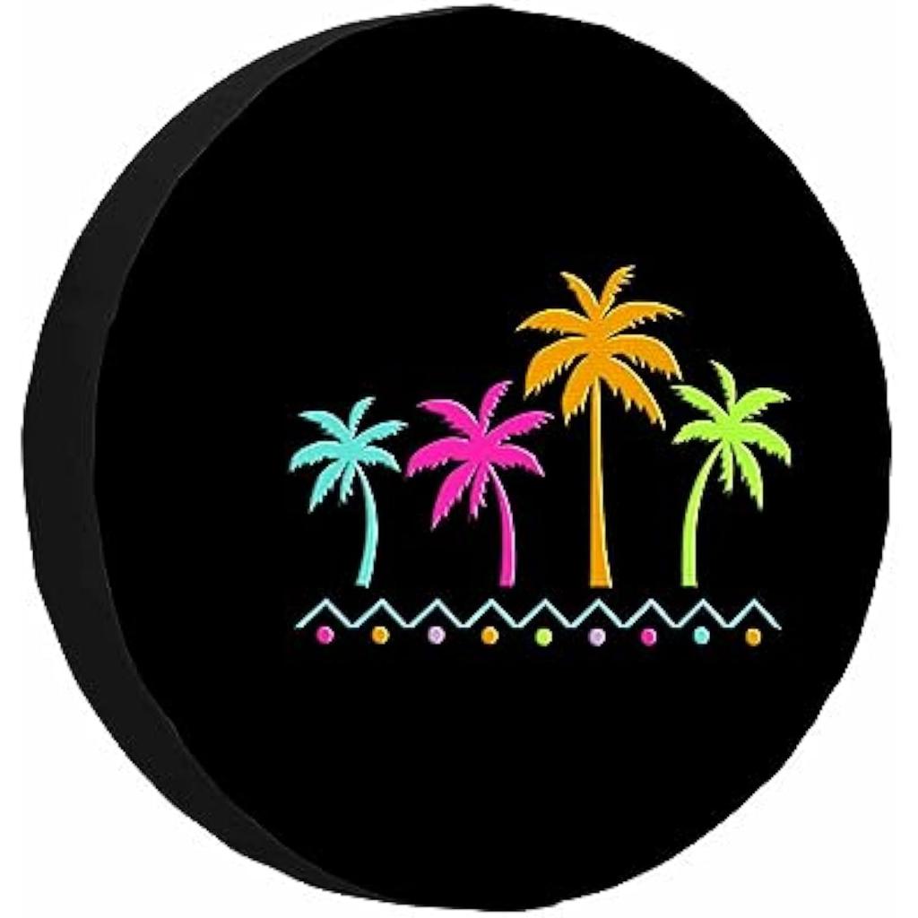 Neon Tropical Palm Trees Spare Tire Cover Polyester Fiber Summer Beach RV Travel Wheel Protector