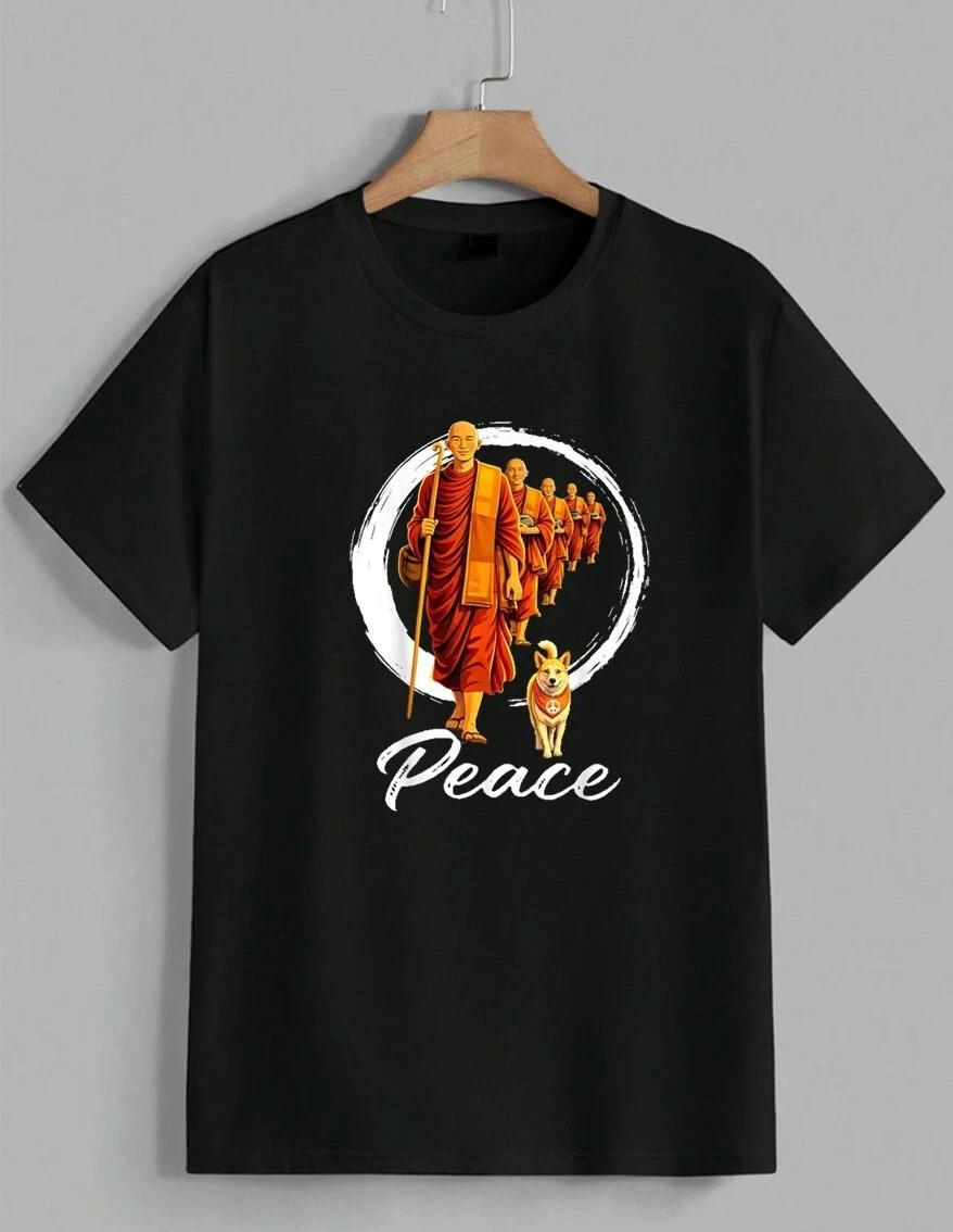 Walk For Peace Buddhist Monks Aloka Dog Zen Mindfulness Graphic T-Shirt Unisex XXL