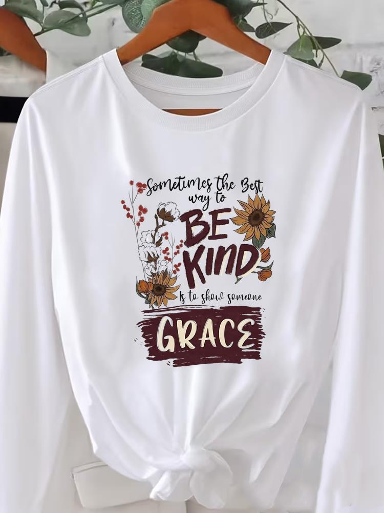 (Asiatische Größe) Langarm T-Shirt Tee Rundhals Aufdruck Herbst Winter Frühling Damen Trend Blumen Trend Kleidung Lässig Mode Oberteil Grafik T-Shirts