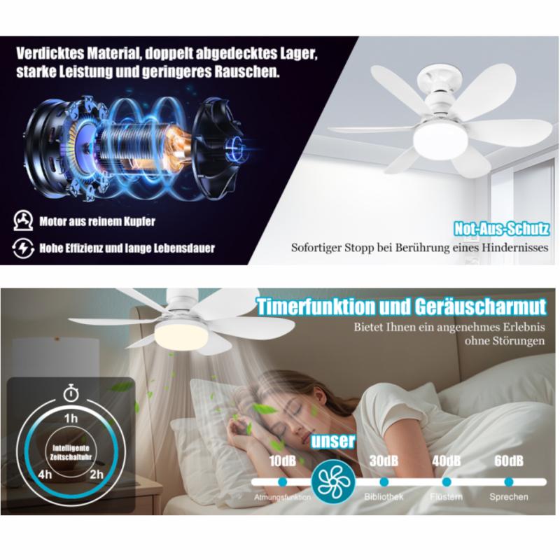 Ceiling Light with Fan,Ceiling Fan with Lighting and Remote Control,Small Quiet Ceiling Fan with 3 Wind Levels,Dimmable,Timing Function for Bedroom