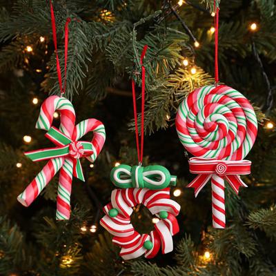 Christmas Lollipop Ornament Colorful Polymer Clay Peppermint Candy Cane Hanging Decoration Xmas Tree Holiday Party Home Decor Festival Gift