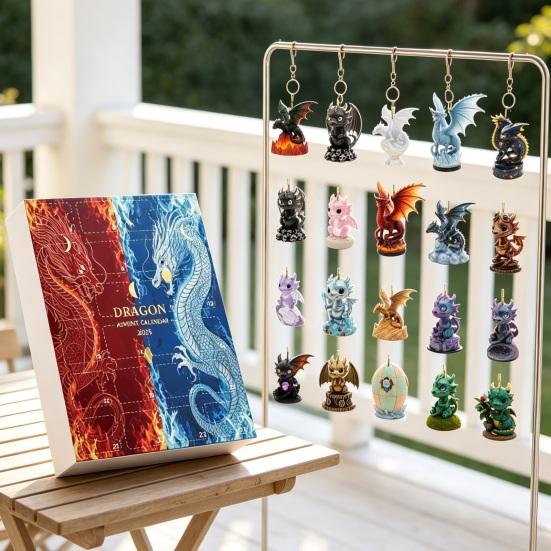 Dragon Theme Collection Advent Calendar, 2D Christmas Countdown Box with Tree Decor Acrylic Pendants, Festive Hanging Decor, Holiday Gift Decorations