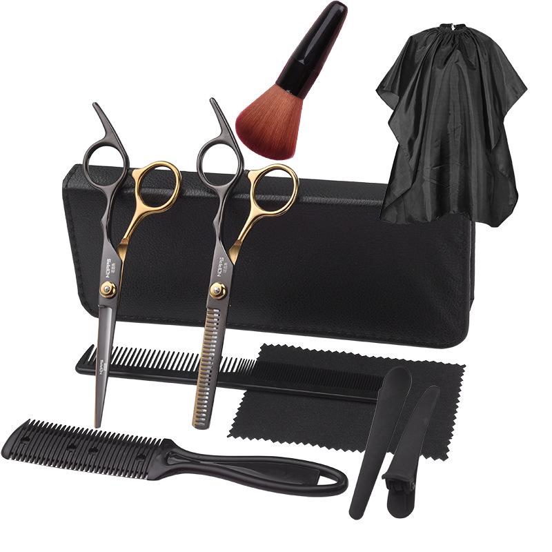 Schwarzgoldene professionelle Friseurscheren-Set: Friseurscheren zum Schneiden, Ausdünnen und Stylen von Ponyfrisuren.