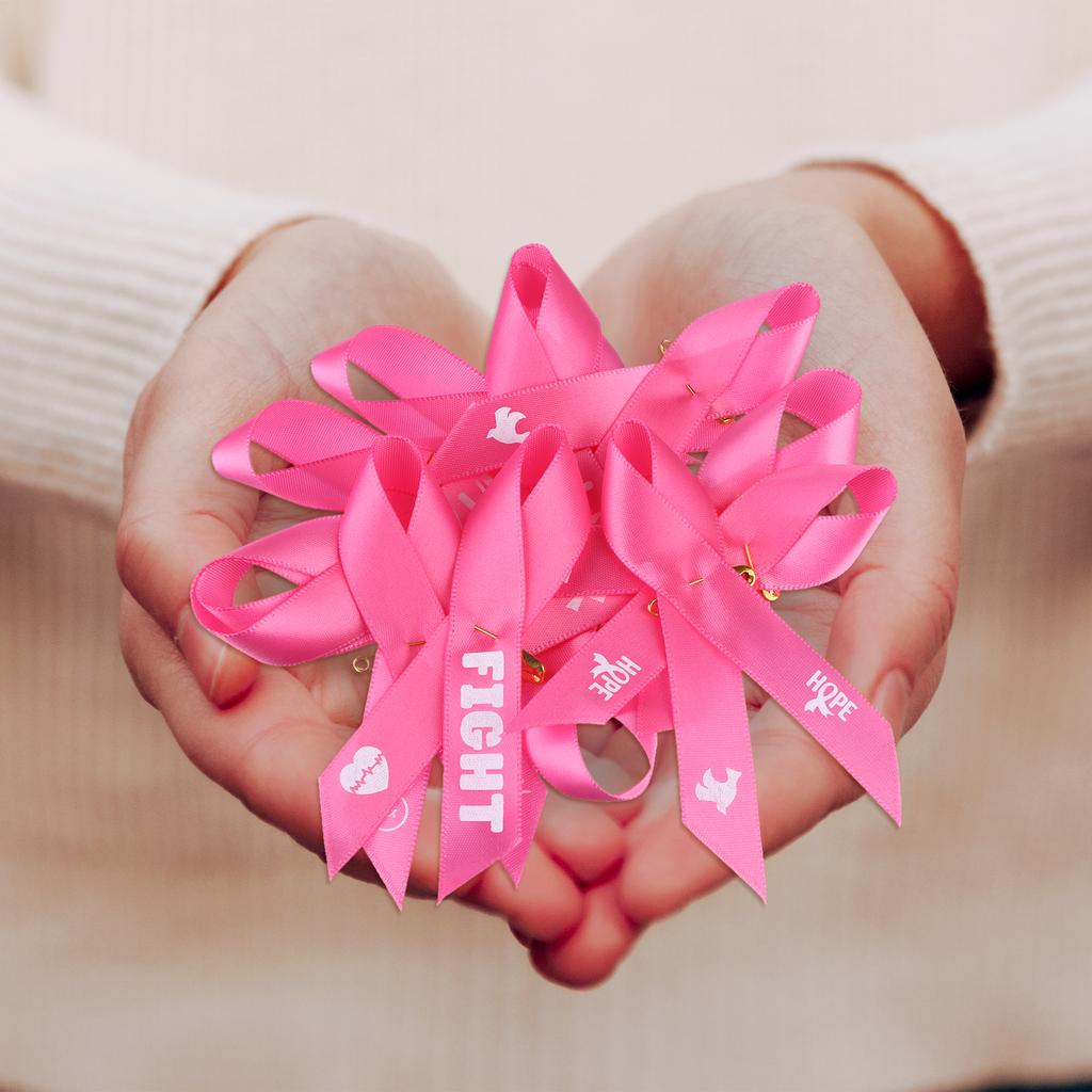 100 Pcs Breast Cancer Awareness Pins Pink Ribbon Lapel Pins Hope Power Love Fight Cancer Theme Fabric Pins Bulk For Charity
