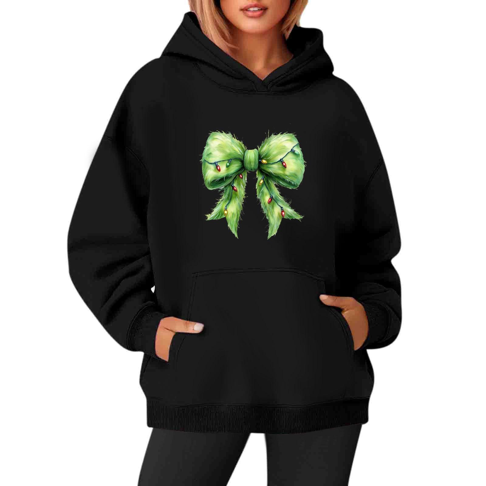 

Женские толстовки с круглым вырезом, длинным рукавом, рождественским принтом, однотонная толстовка с капюшоном M чёрный