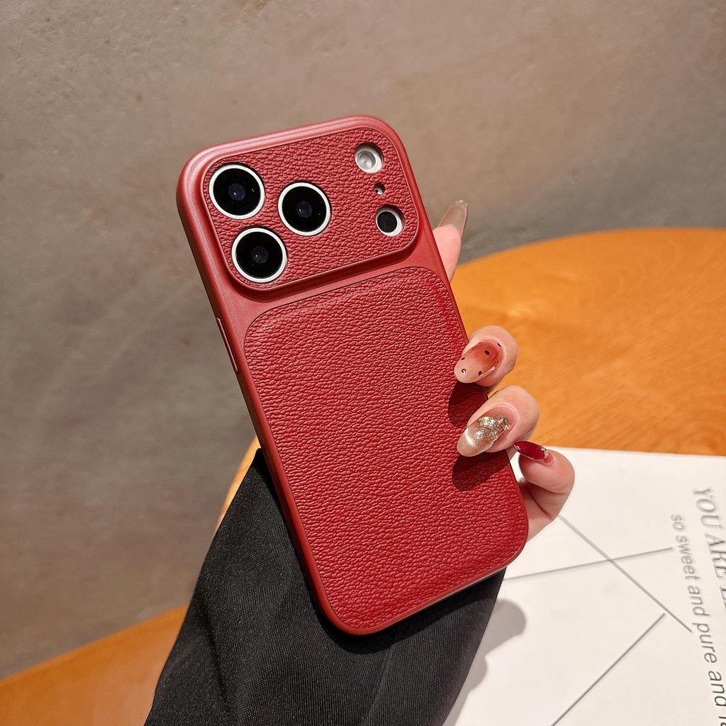Original Solid Leather Color Case for iPhone 17 Air 16 15 14 13 Pro Max Matte Shockproof Hybrid PC Large Camera Window Cover