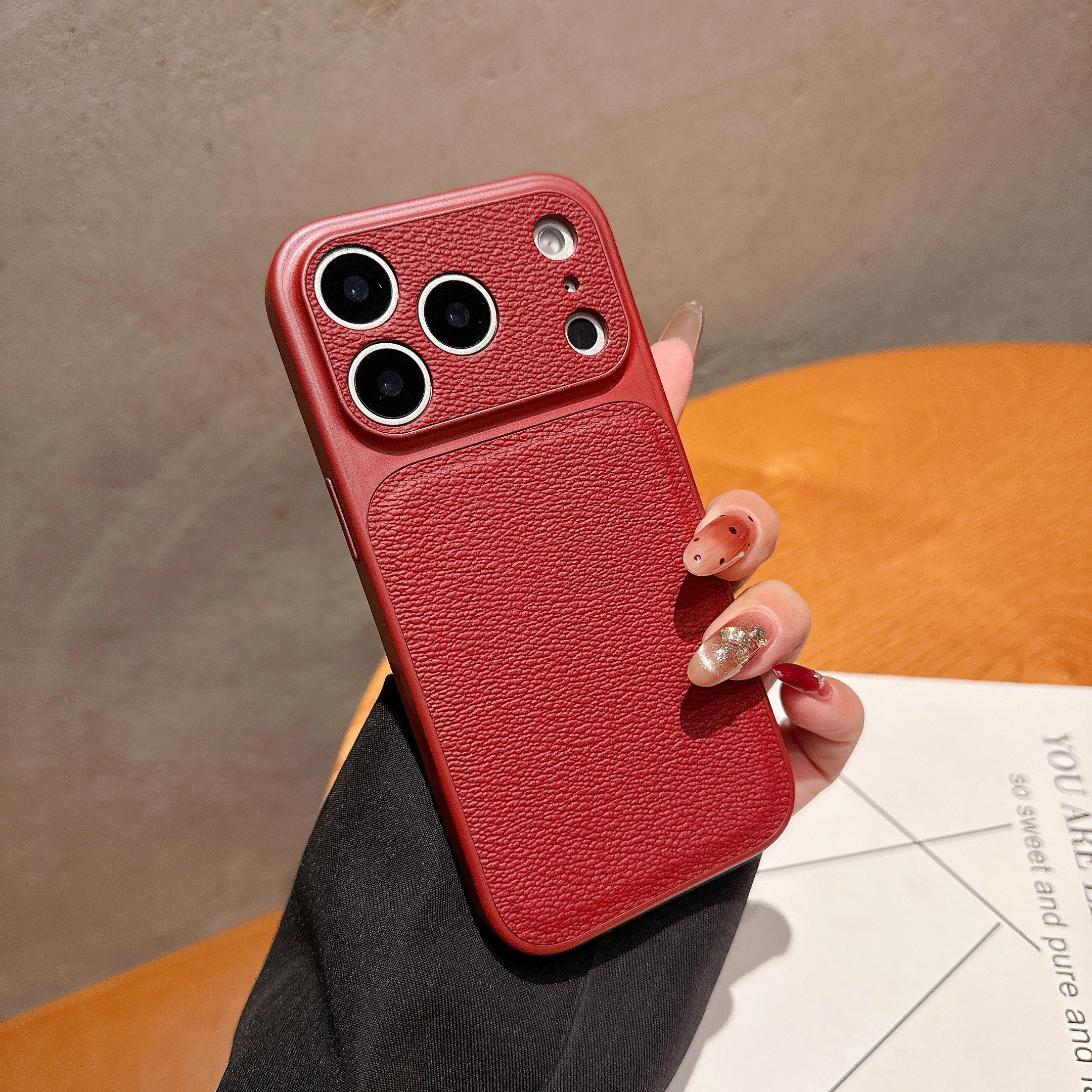 

Оригинальный чехол из натуральной кожи однотонный для iPhone 17 Air 16 15 14 13 Pro Max Матовый Ударопрочный Гибридный PC Большое окно для камеры iPhone 13