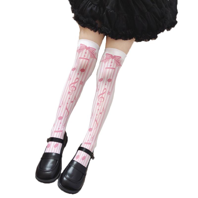 Calze rosa da principessa Lolita sopra il ginocchio con stampa fiocco d'amore calze da ragazza estive sottili per festa appuntamento cosplay