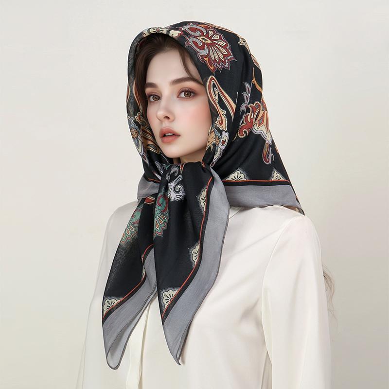 New Fashion 90X90cm Printed Women Scarf Pashmina Silk Scarf Square Shawl Decorative Headband Neck Luxury Design Bandana