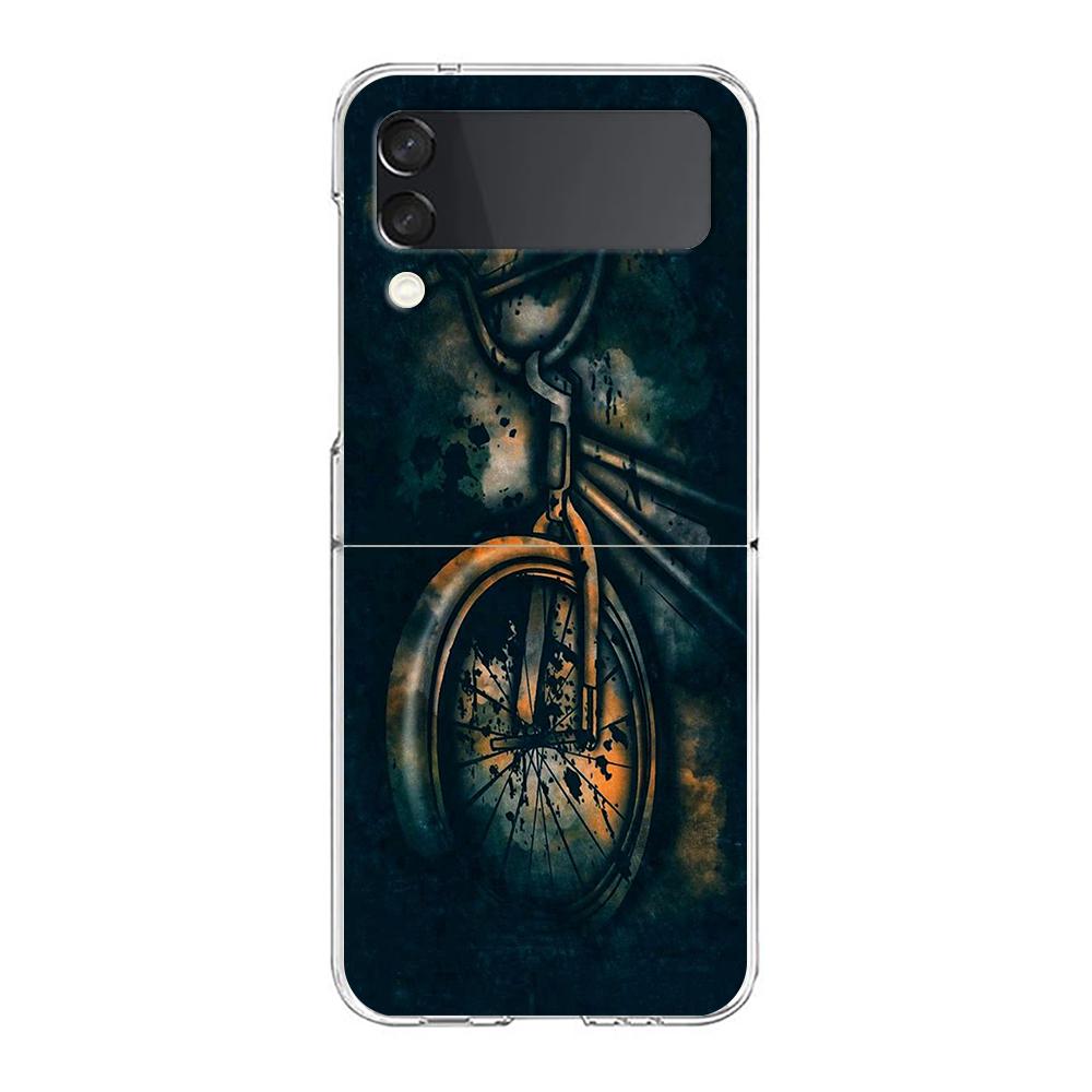 Mountain Bikes Cycling Clear Phone Case For Samsung Galaxy Z Flip 4 Case Thin High Hard PC Shell On For Galaxy Z Flip 3 5G Cover