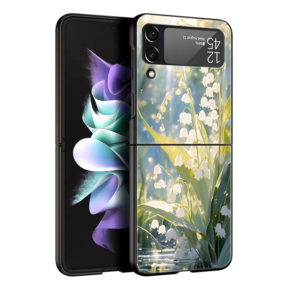 Lily Of The Valley Clear Floral Hard PC Phone Case For Samsung Galaxy Z Flip 7 6 5 4 Black Cover For Galaxy Z Flip 3 Foldable