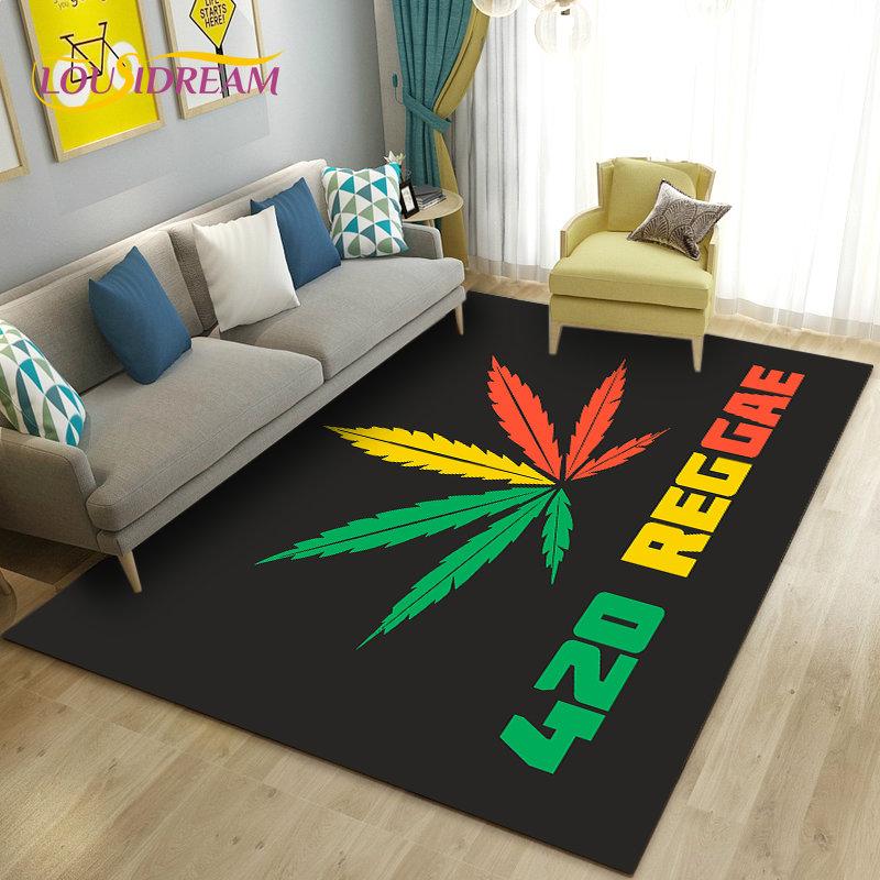 Reggae Music Jamaican Maple Leaf Area Rug,Carpet Rug for Living Room Bedroom Sofa Doormat Decoration,Kid Play Non-slip Floor Mat