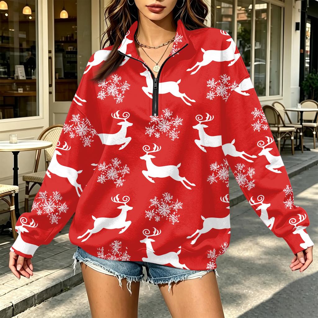 Women's Trendy Printed Half-Zip Sweatshirt Lightweight Casual Pullover for Everyday Wear