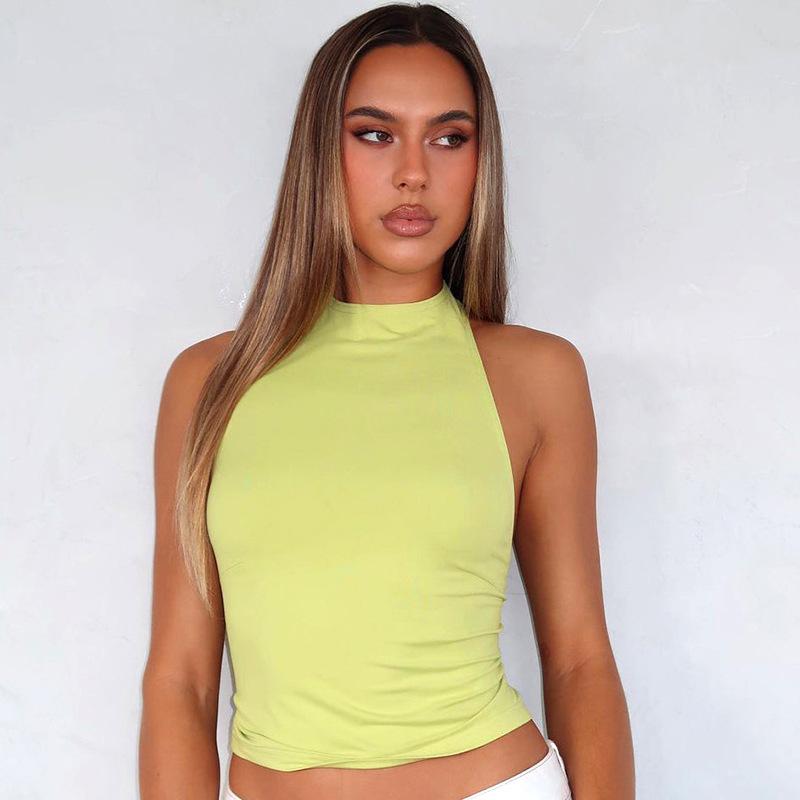 European Style Women's Solid Color Halter Strap Sexy Summer Top