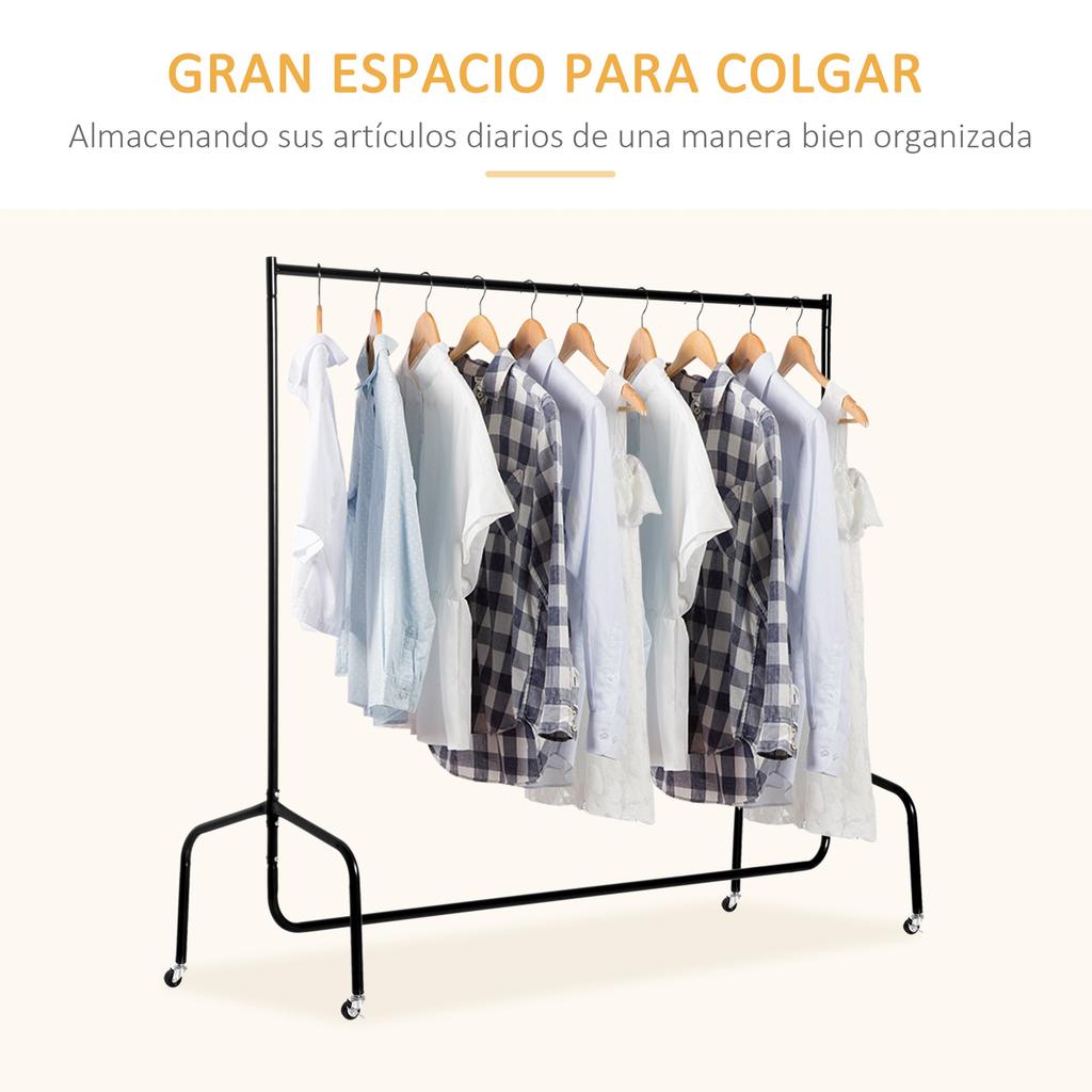 Metal Clothes Rack with Wheels, 150x60x170cm, Black