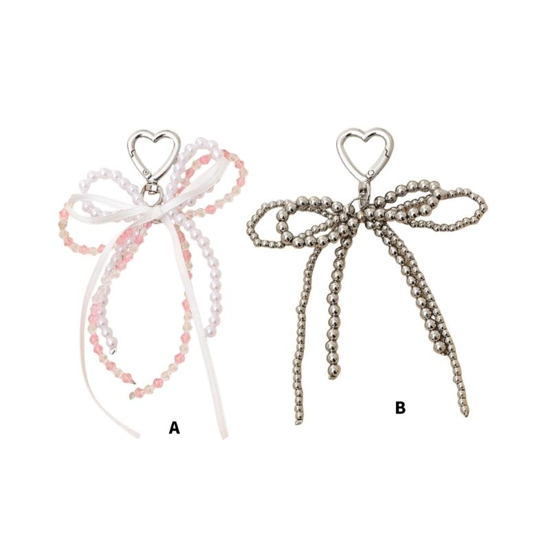 Stylish Ribbon Bowknot Backpack Keyring Fashionable Keychain Fashionable Beaded Charm Pendant Accessory Gift for Women