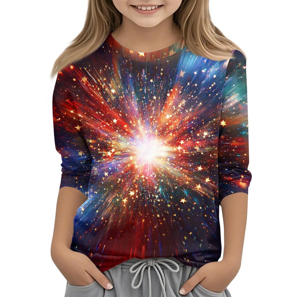 Children's Fashion Printed Round Neck Three-quarter Sleeve Top Casual T-shirt