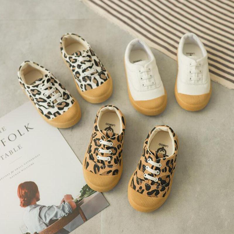 Cute White Kids Shoes with Leopard Print