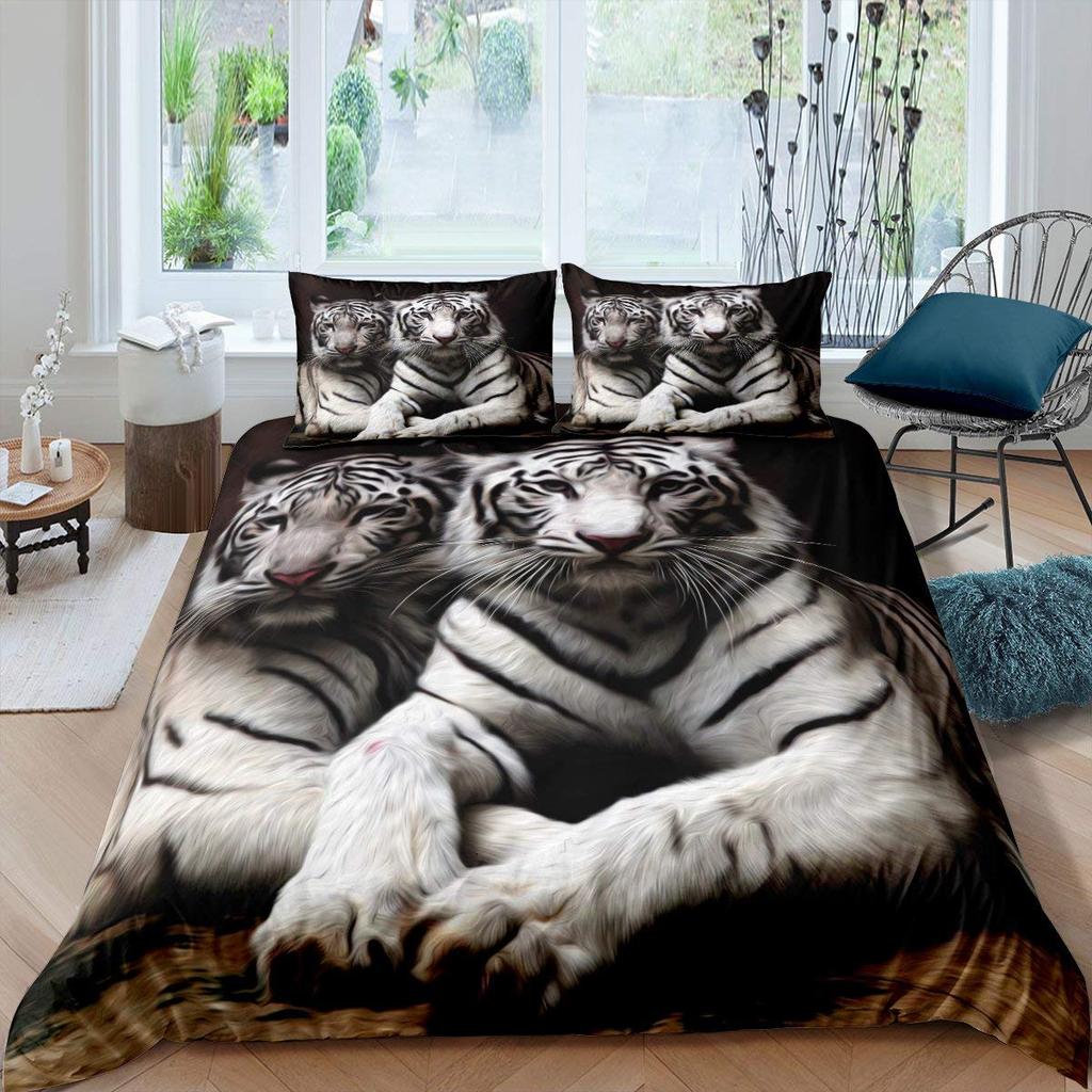 White Tiger Red Rose King Queen Duvet Cover Africa Big Cat Flower Bedding Set For Teen Adult Animal 2/3pcs Quilt Cover