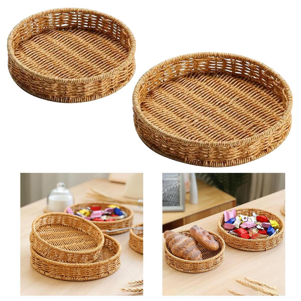 Round Serving Tray Easy To Clean Organizer Tray Bread Storage Basket Hand Woven Basket for Candy Snacks Party Countertop Kitchen