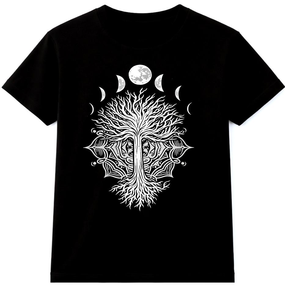 Tree of Life T-Shirt Moon Phases Graphic Mystical Celestial Spiritual Art Tee S