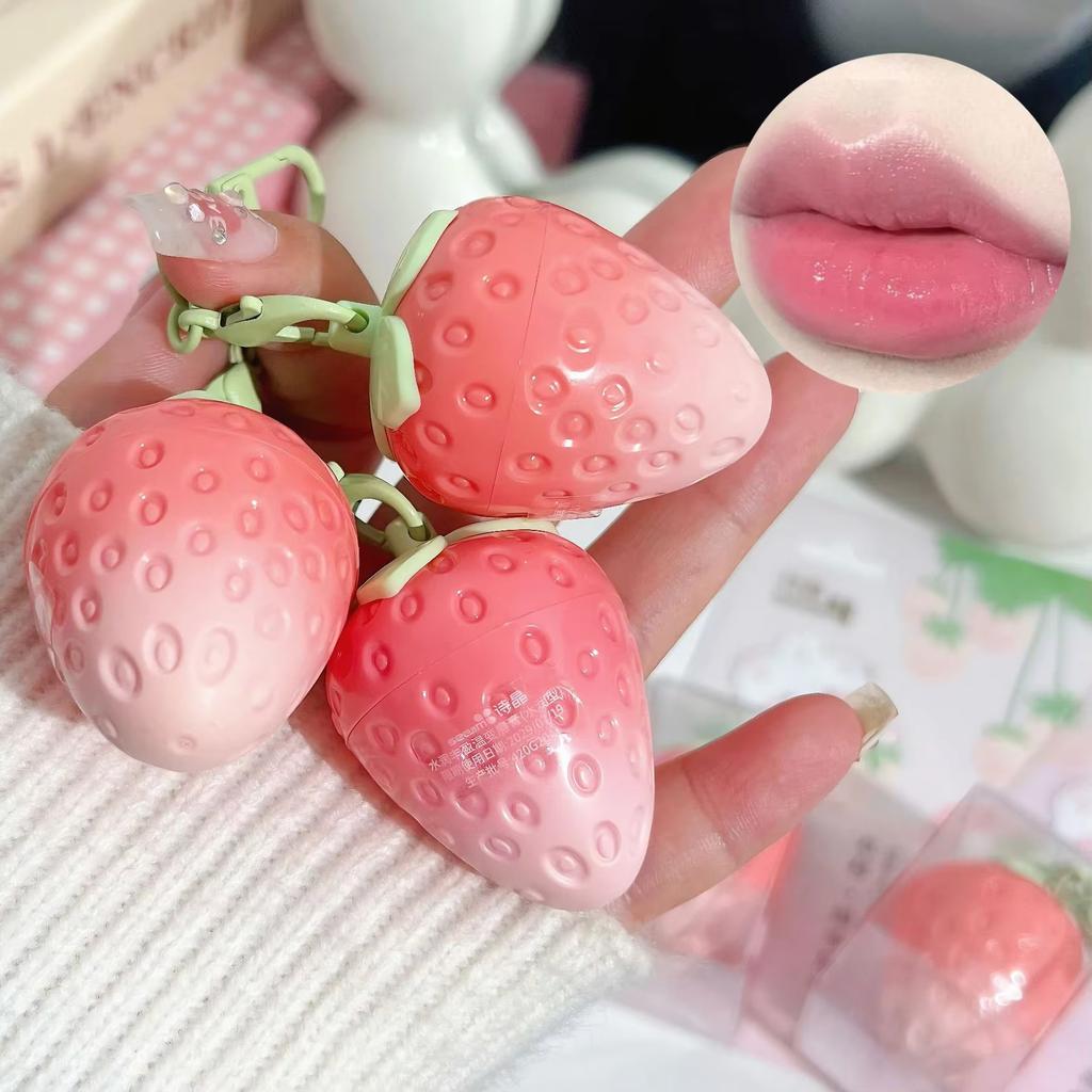 1 szt. Brelok Truskawkowy Balsam do Ust Rozgrzewający Długotrwały Naturalny Różowy Szminka Tint Zmieniająca Kolor Szminka Owocowa Pielęgnacja Ust Makijaż