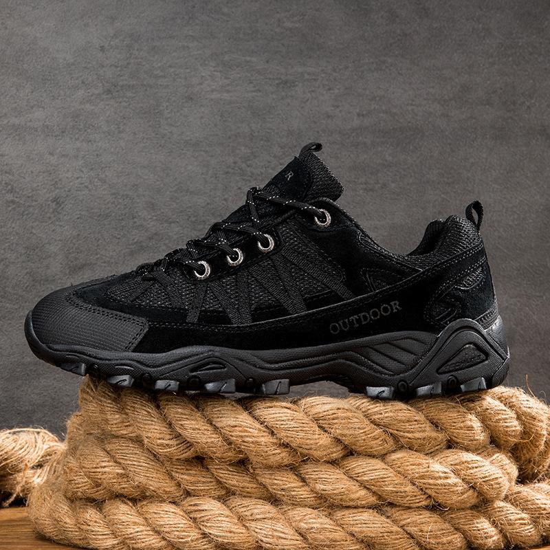 Autumn and Winter Leather Outdoor Shoes Men's Mesh Breathable Non-slip Couple Hiking Shoes Low-top Hiking Shoes