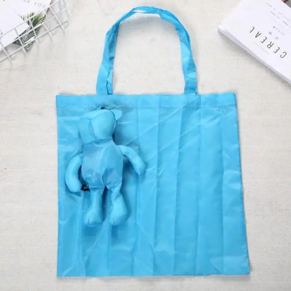 

Cute Foldable Cartoon Bear Shopping Bag Reusable Waterproof Tote Bag Cotton Filling Large Capacity Grocery Bag синій
